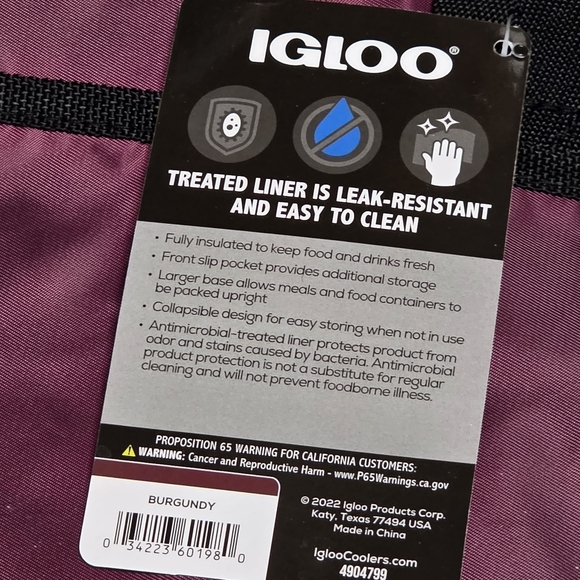 🇬🇪🔸️NWT Igloo Burgundy Soft Side Insulated Mini Essential Tote - Picture 6 of 7